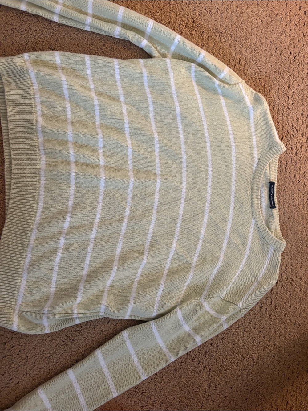 Brandy Melville Pale Green and White Striped Knit Sweater